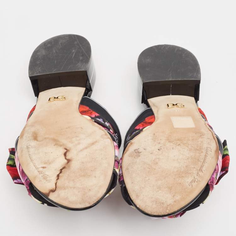 Pre Owned Dolce & Gabbana Multicolor Floral Print Fabric Embellished Slide Sandals Size 39