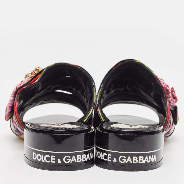 Pre Owned Dolce & Gabbana Multicolor Floral Print Fabric Embellished Slide Sandals Size 39