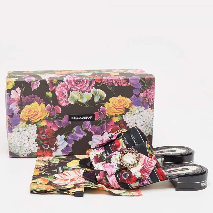 Pre Owned Dolce & Gabbana Multicolor Floral Print Fabric Embellished Slide Sandals Size 39