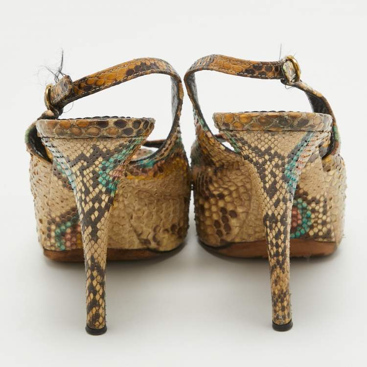 Pre Owned Dolce & Gabbana Beige/Brown Python Leather Slingback  Pumps Size 35.5