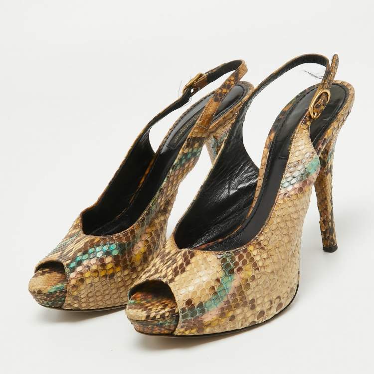 Pre Owned Dolce & Gabbana Beige/Brown Python Leather Slingback  Pumps Size 35.5