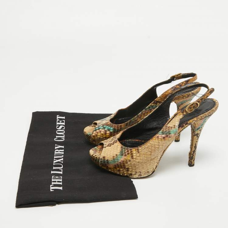 Pre Owned Dolce & Gabbana Beige/Brown Python Leather Slingback  Pumps Size 35.5