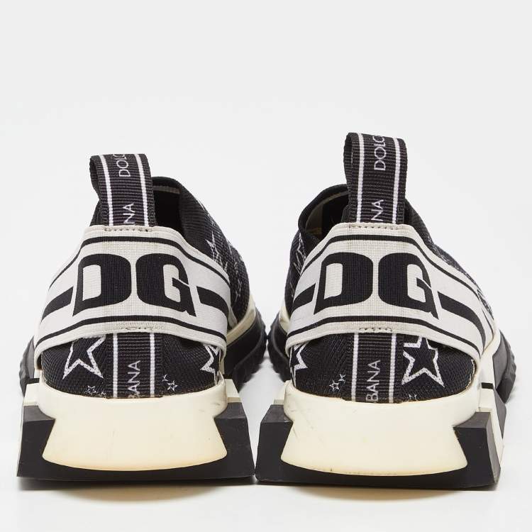 Pre Owned Dolce & Gabbana Black/White Stars Knit Fabric Sorrento Slip-On Sneakers Size 36