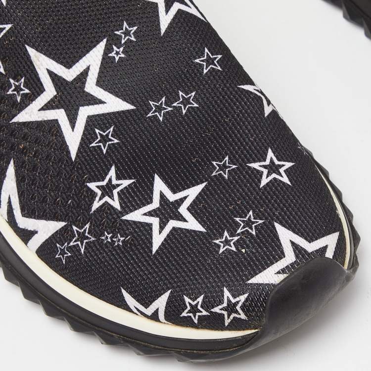 Pre Owned Dolce & Gabbana Black/White Stars Knit Fabric Sorrento Slip-On Sneakers Size 36