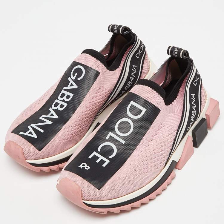 Pre Owned Dolce & Gabbana Pink/Black Knit Fabric Sorrento Slip-On Sneakers Size 36.5