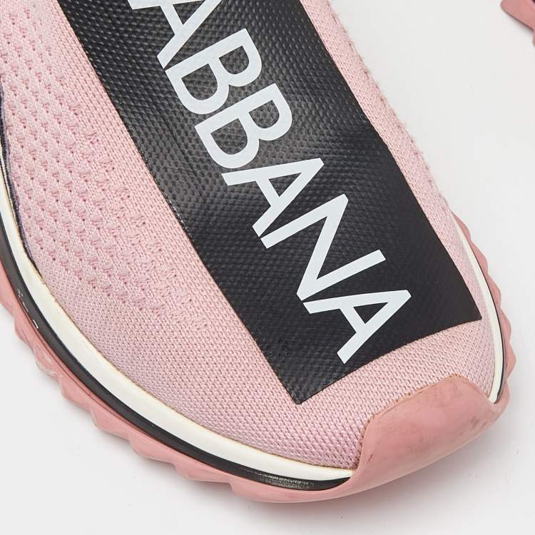 Pre Owned Dolce & Gabbana Pink/Black Knit Fabric Sorrento Slip-On Sneakers Size 36.5