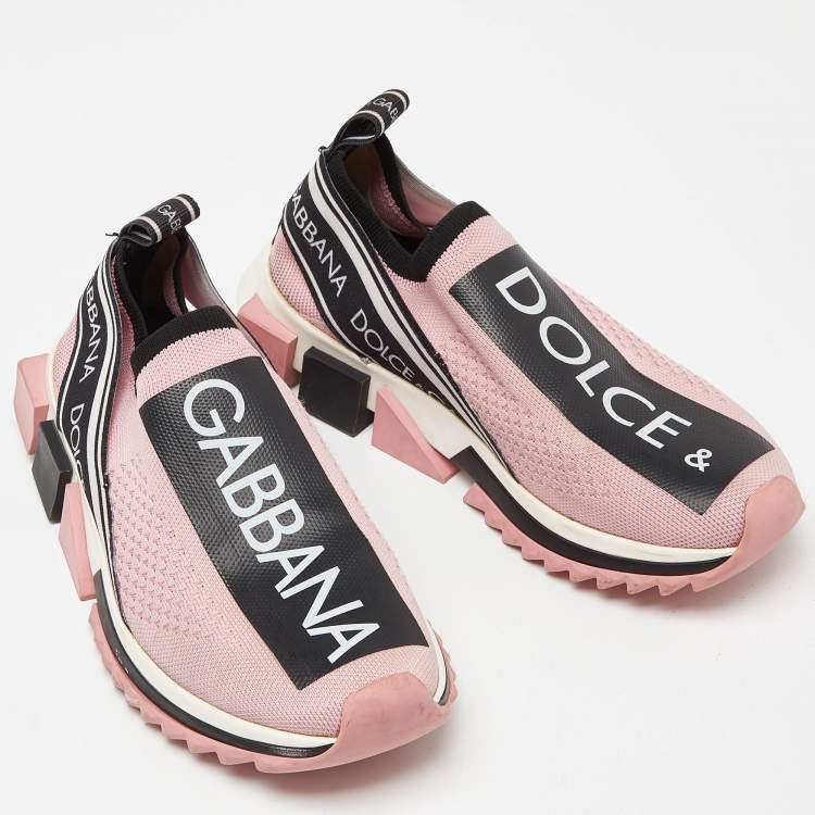 Pre Owned Dolce & Gabbana Pink/Black Knit Fabric Sorrento Slip-On Sneakers Size 36.5