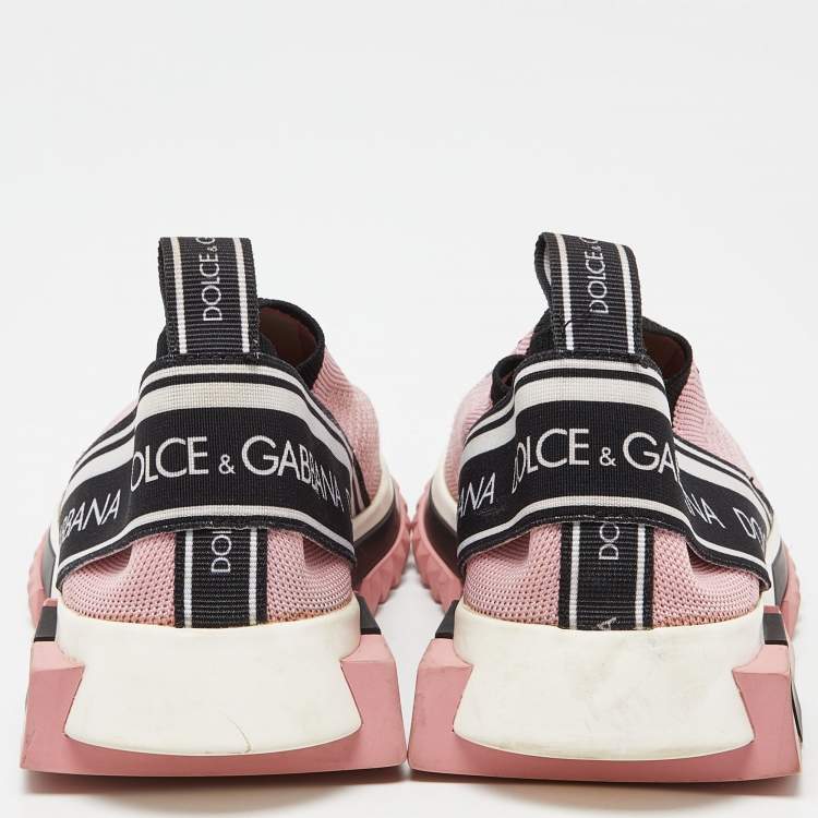 Pre Owned Dolce & Gabbana Pink/Black Knit Fabric Sorrento Slip-On Sneakers Size 36.5