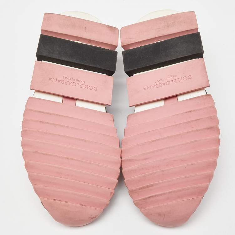 Pre Owned Dolce & Gabbana Pink/Black Knit Fabric Sorrento Slip-On Sneakers Size 36.5