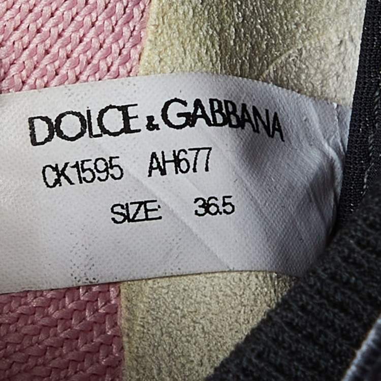 Pre Owned Dolce & Gabbana Pink/Black Knit Fabric Sorrento Slip-On Sneakers Size 36.5