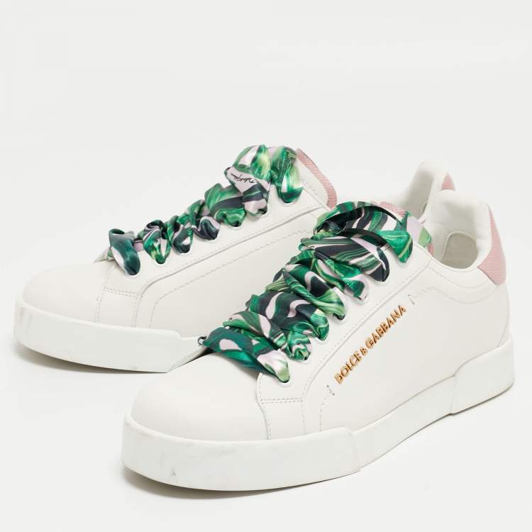 Pre Owned Dolce & Gabbana Pink/White Leather Low Top Sneakers Size 39
