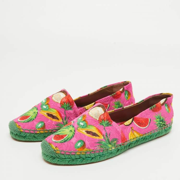 Pre Owned Dolce & Gabbana Pink Lurex Fabric Espadrille Flats Size 38