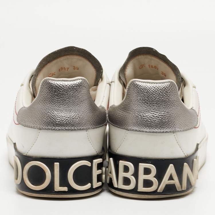 مملوكة مسبقًا Dolce & Gabbana White Leather  Portofino Sneakers Size 39 
