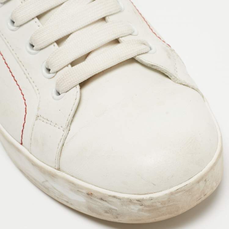 مملوكة مسبقًا Dolce & Gabbana White Leather  Portofino Sneakers Size 39 