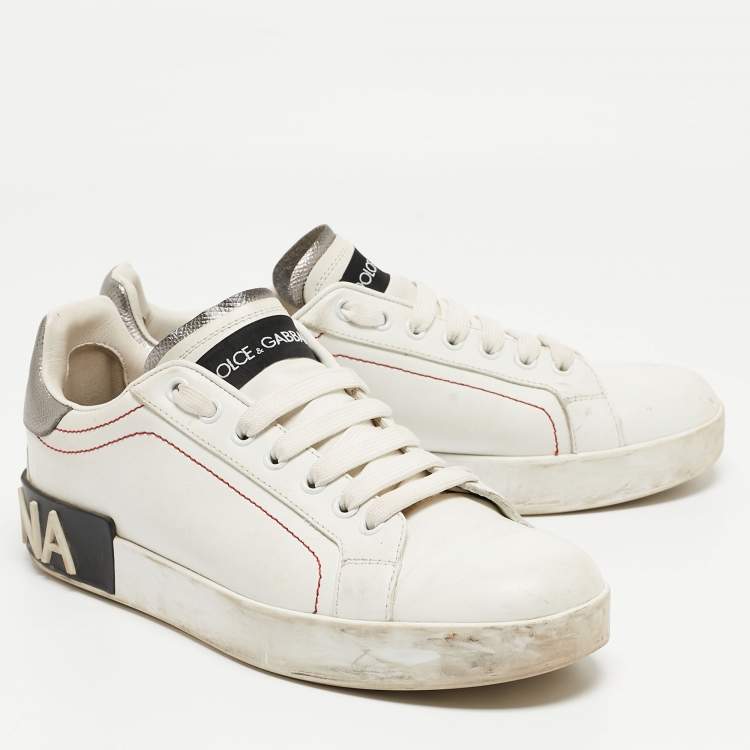 مملوكة مسبقًا Dolce & Gabbana White Leather  Portofino Sneakers Size 39 