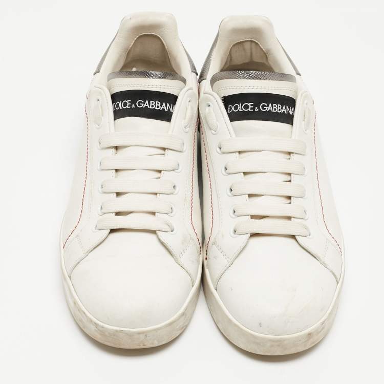 مملوكة مسبقًا Dolce & Gabbana White Leather  Portofino Sneakers Size 39 