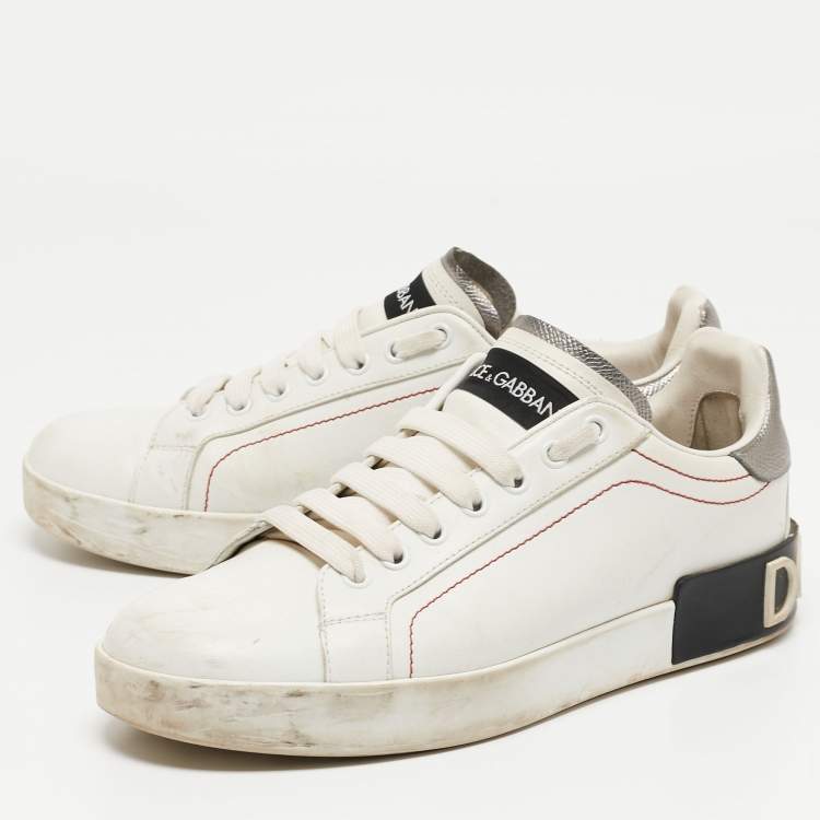 مملوكة مسبقًا Dolce & Gabbana White Leather  Portofino Sneakers Size 39 