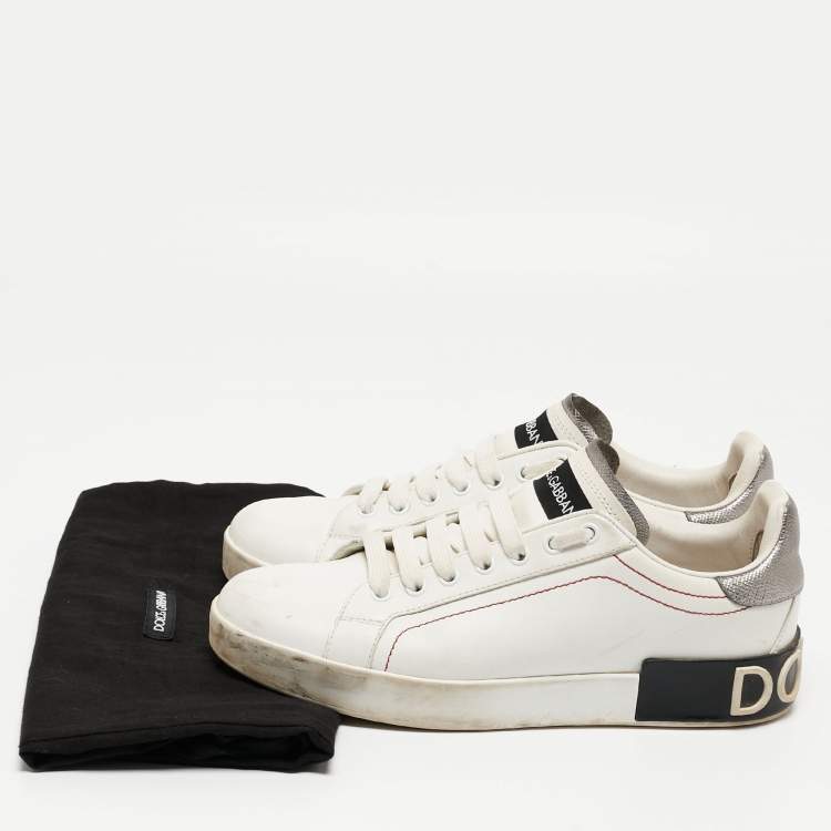 مملوكة مسبقًا Dolce & Gabbana White Leather  Portofino Sneakers Size 39 