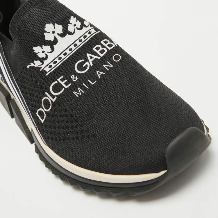 Pre Owned Dolce & Gabbana Black Knit Fabric Crown Print Sorrento Sneakers Size 39