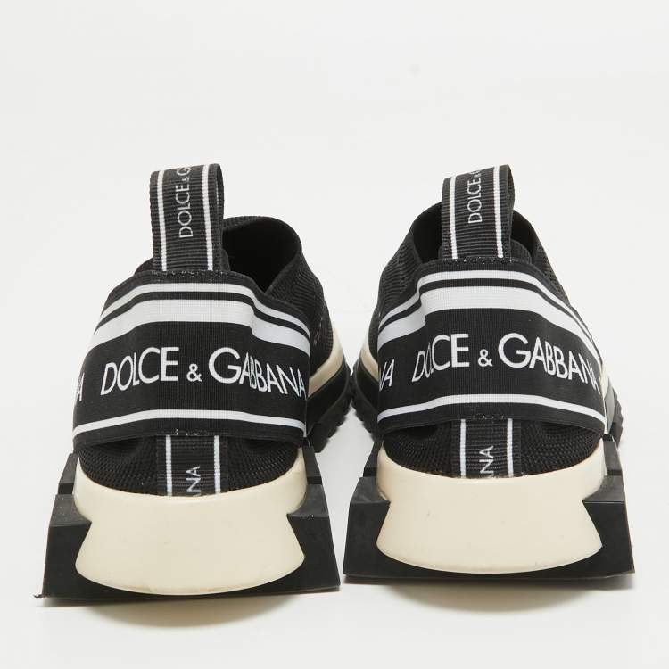 Pre Owned Dolce & Gabbana Black Knit Fabric Crown Print Sorrento Sneakers Size 39