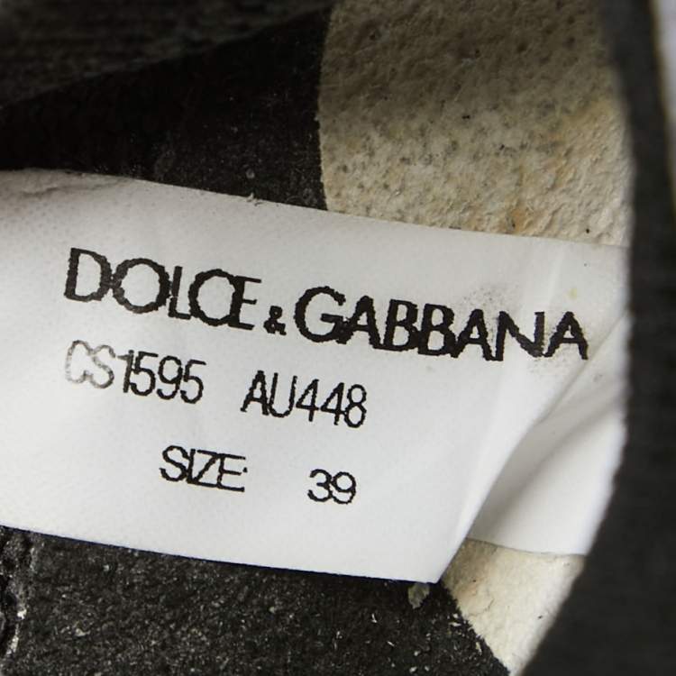 Pre Owned Dolce & Gabbana Black Knit Fabric Crown Print Sorrento Sneakers Size 39