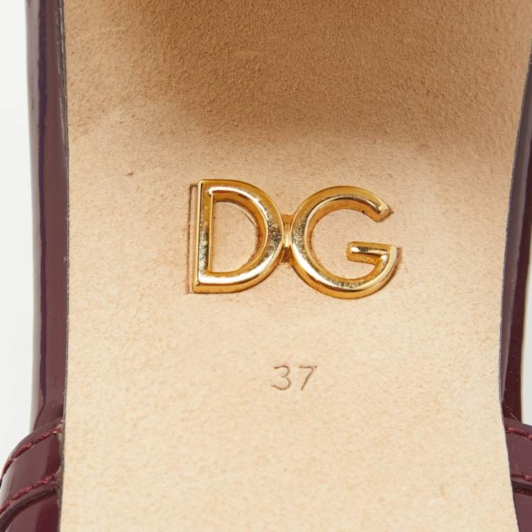 Pre Owned Dolce & Gabbana Burgundy Patent Leather Crystal Embellishment Block Heel Mules Size 37
