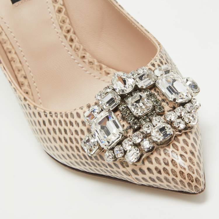 Pre Owned Dolce & Gabbana Beige Water Snake Crystal Embellished Pumps Size 37