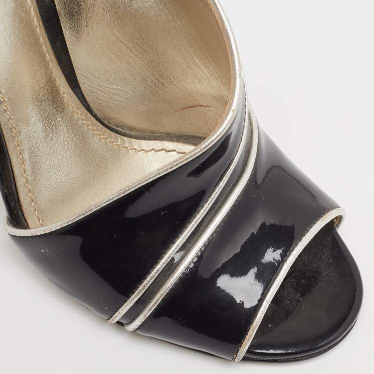 Pre Owned Dolce & Gabbana Black/Silver Patent and Leather Cut Out Peep Toe Pumps Size 37.5