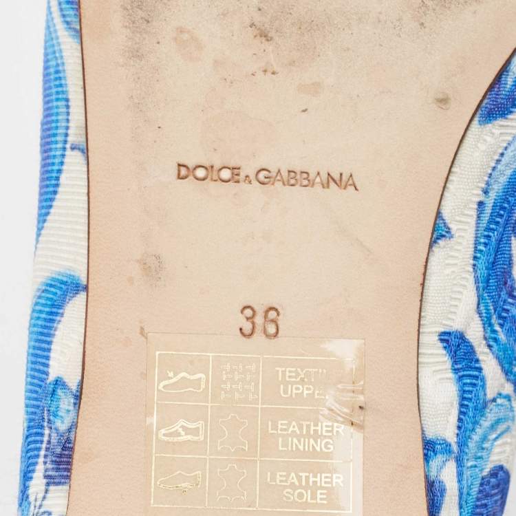 Pre Owned Dolce & Gabbana White/Blue Printed Fabric Taormina Ballet Flats Size 36
