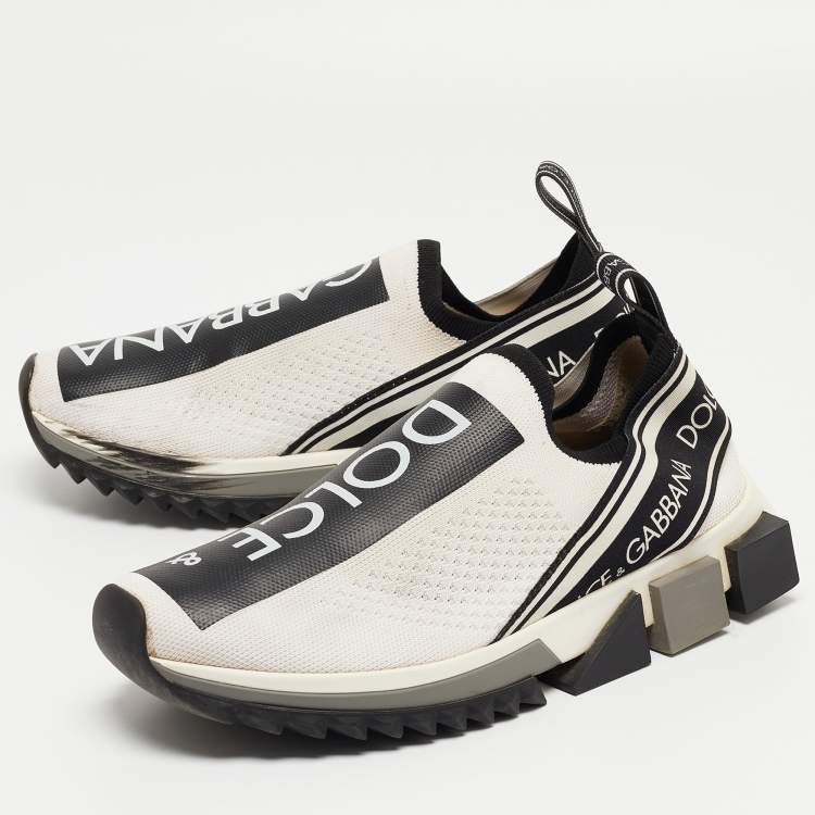 Pre Owned Dolce & Gabbana White/Black Knit Fabric Sorrento Sneakers Size 39