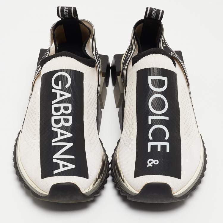 Pre Owned Dolce & Gabbana White/Black Knit Fabric Sorrento Sneakers Size 39