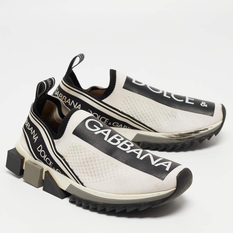Pre Owned Dolce & Gabbana White/Black Knit Fabric Sorrento Sneakers Size 39
