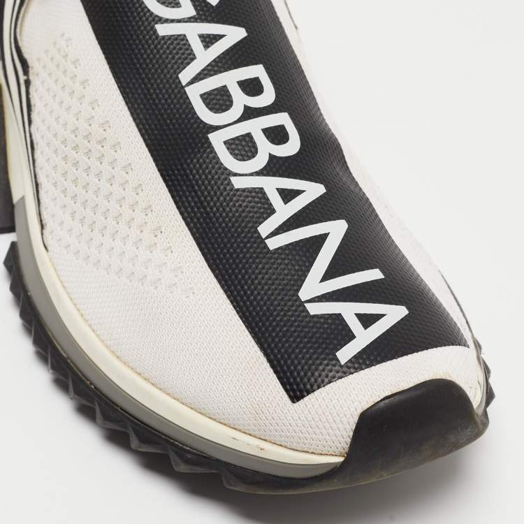 Pre Owned Dolce & Gabbana White/Black Knit Fabric Sorrento Sneakers Size 39