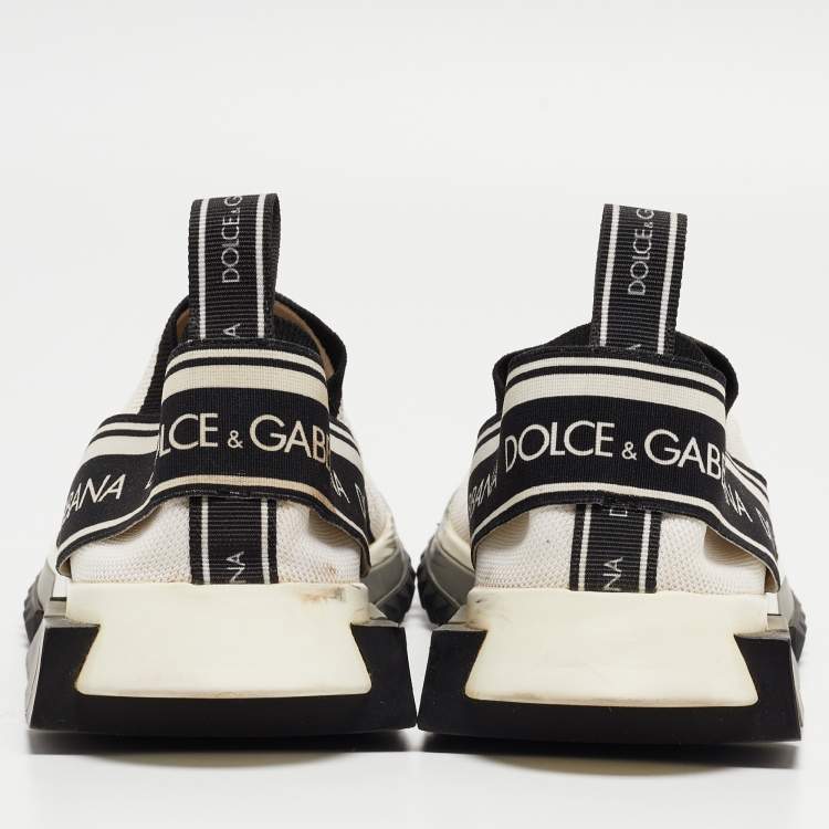 Pre Owned Dolce & Gabbana White/Black Knit Fabric Sorrento Sneakers Size 39