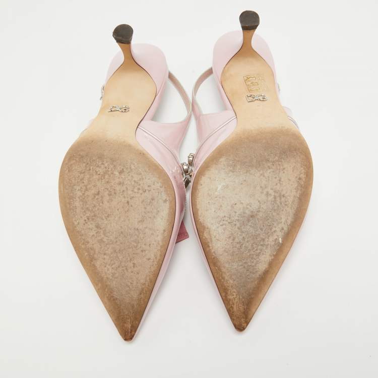 Pre Owned Dolce & Gabbana Pink Patent Leather Crystal Embellished Bow Slingback Pumps Size 40