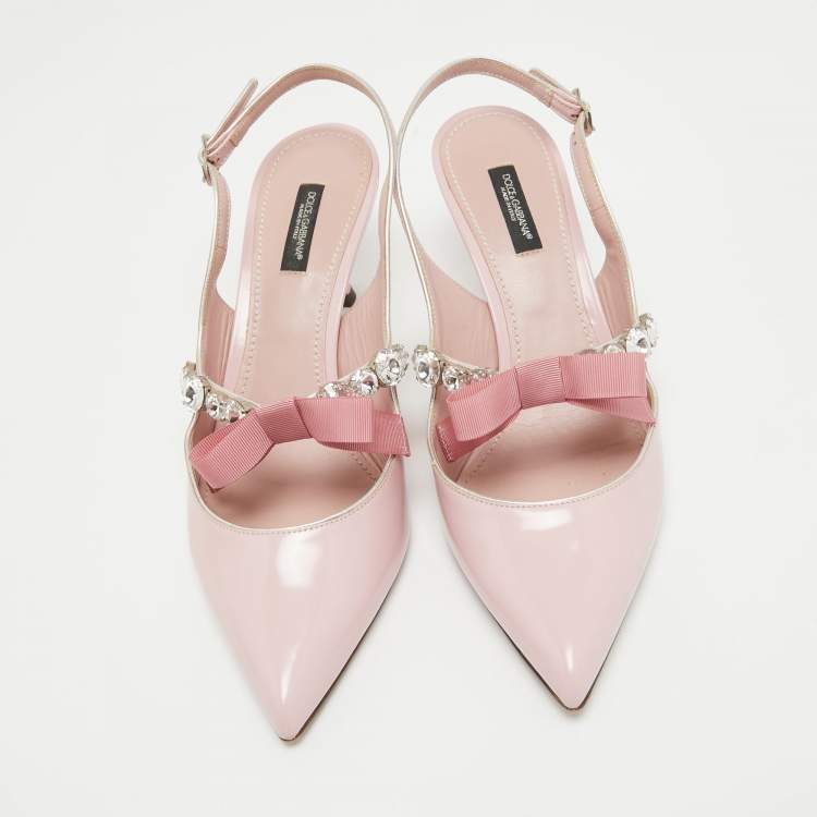 Pre Owned Dolce & Gabbana Pink Patent Leather Crystal Embellished Bow Slingback Pumps Size 40