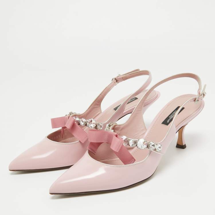 Pre Owned Dolce & Gabbana Pink Patent Leather Crystal Embellished Bow Slingback Pumps Size 40