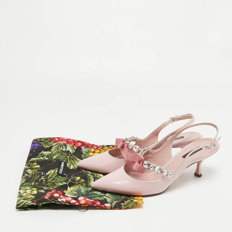 Pre Owned Dolce & Gabbana Pink Patent Leather Crystal Embellished Bow Slingback Pumps Size 40
