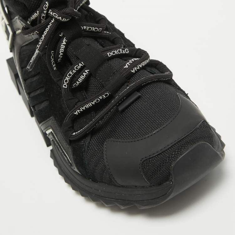مملوكة مسبقًا Dolce & Gabbana Black Knit Fabric and Suede Sorrento High Top Sneakers Size 42.5