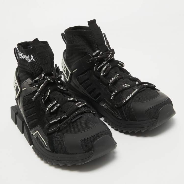 مملوكة مسبقًا Dolce & Gabbana Black Knit Fabric and Suede Sorrento High Top Sneakers Size 42.5