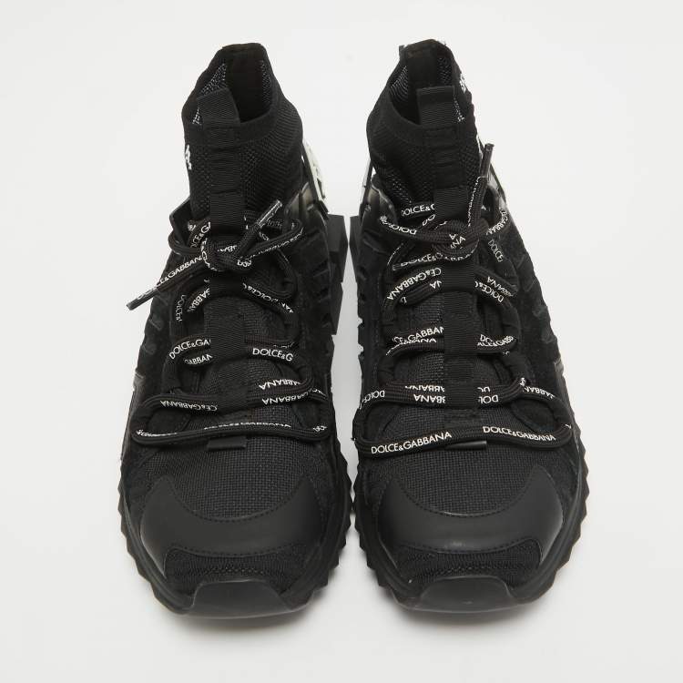 مملوكة مسبقًا Dolce & Gabbana Black Knit Fabric and Suede Sorrento High Top Sneakers Size 42.5