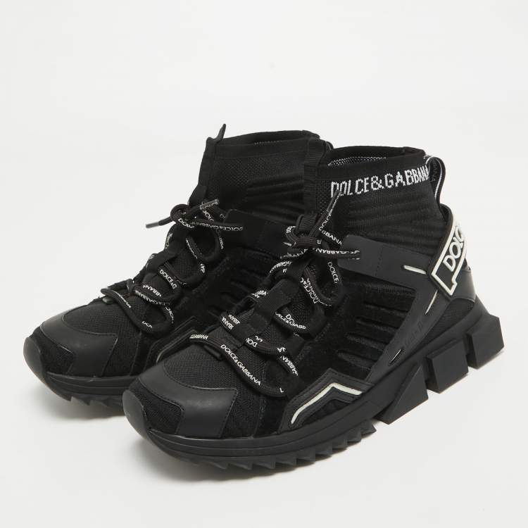 مملوكة مسبقًا Dolce & Gabbana Black Knit Fabric and Suede Sorrento High Top Sneakers Size 42.5