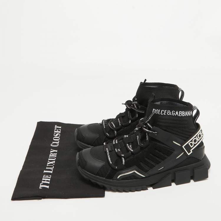 مملوكة مسبقًا Dolce & Gabbana Black Knit Fabric and Suede Sorrento High Top Sneakers Size 42.5