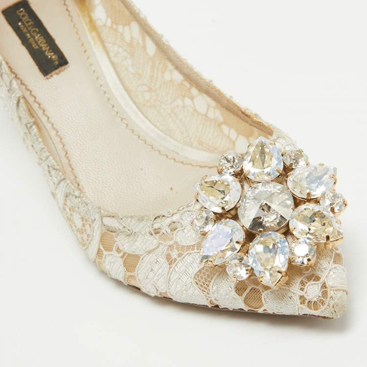 Pre Owned Dolce & Gabbana White Mesh and Lace Bellucci Pumps Size 36