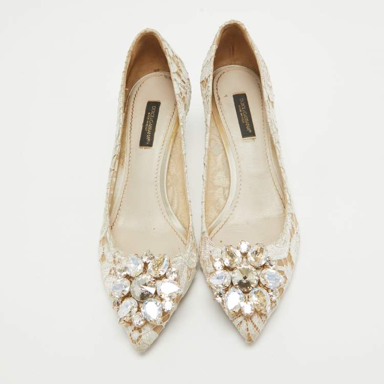 Pre Owned Dolce & Gabbana White Mesh and Lace Bellucci Pumps Size 36