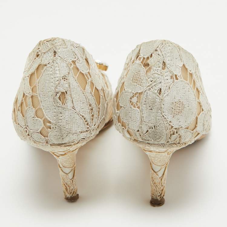 Pre Owned Dolce & Gabbana White Mesh and Lace Bellucci Pumps Size 36