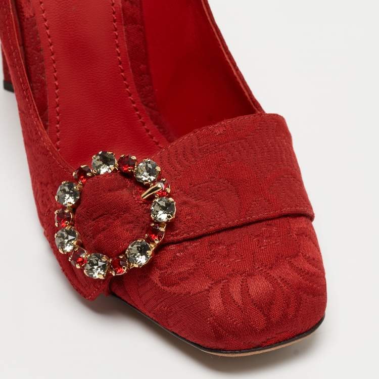 Pre Owned Dolce & Gabbana Red Brocade Fabric  Block Heel Pumps Size 40