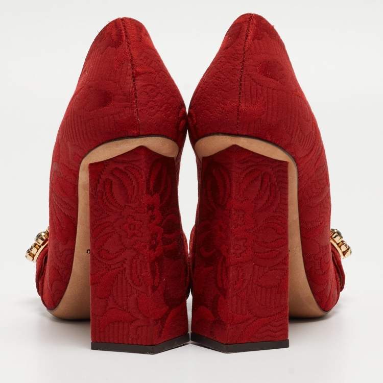Pre Owned Dolce & Gabbana Red Brocade Fabric  Block Heel Pumps Size 40