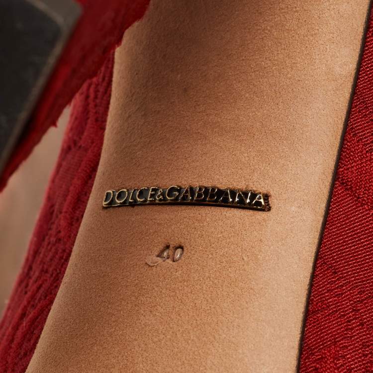 Pre Owned Dolce & Gabbana Red Brocade Fabric  Block Heel Pumps Size 40