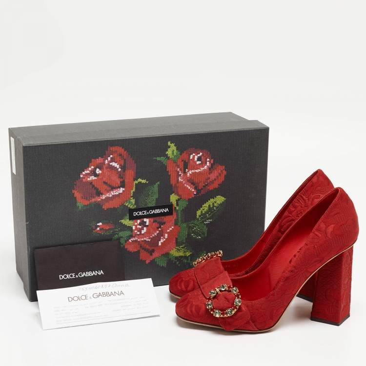 Pre Owned Dolce & Gabbana Red Brocade Fabric  Block Heel Pumps Size 40
